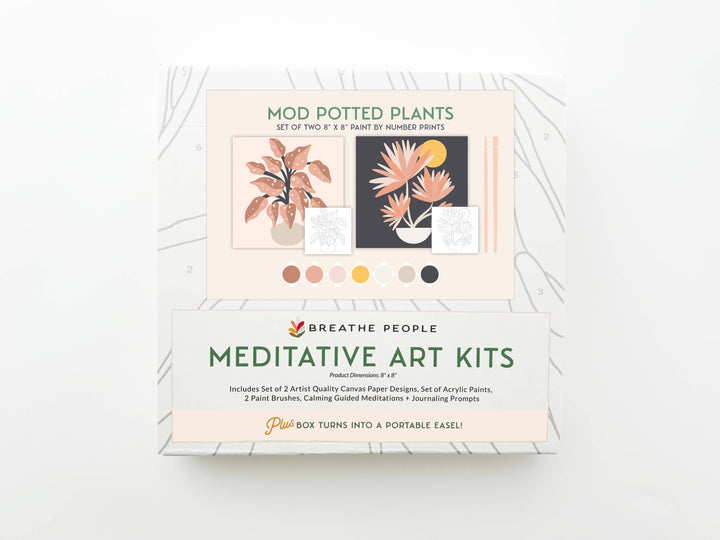 Breathe People - Mod Potted Plants Meditative Art Paint by Number Kit+ Easel