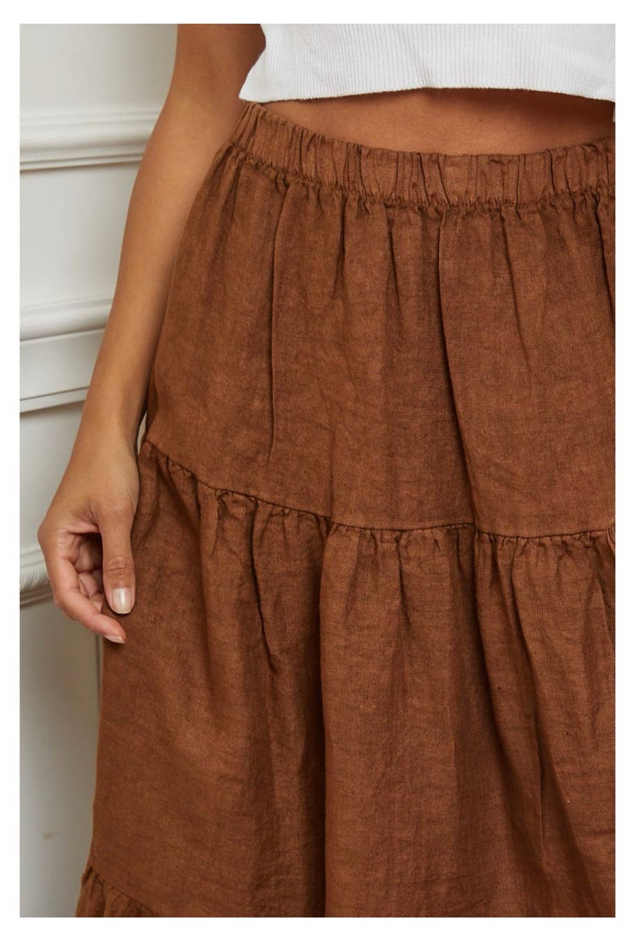 Italian Linen Tiered Maxi Skirt in Copper