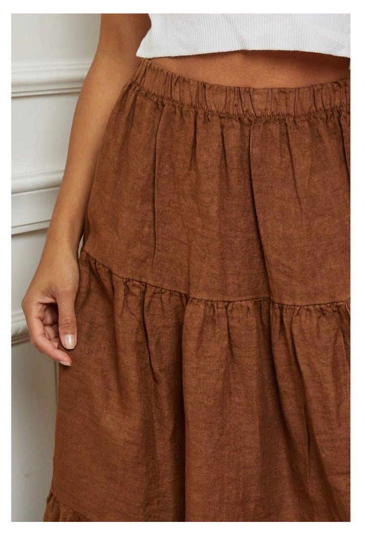 Italian Linen Tiered Maxi Skirt in Copper