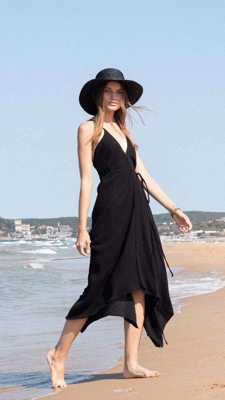 Sage Maxi Dress - Black | 100% Turkish Cotton Beach Dress resortwear- ON SALE