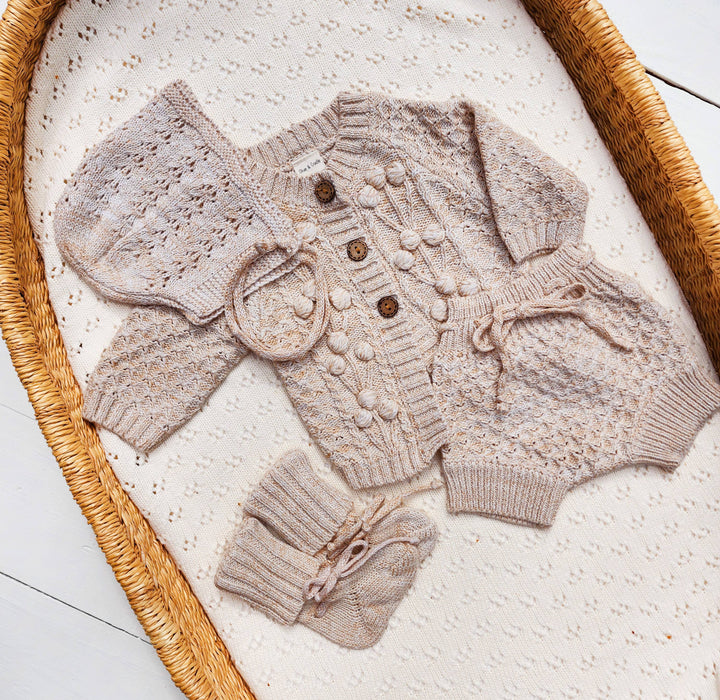 OLIVE & CRADLE - Baby Knit Outfit 4PC SET Sweater Bloomer Booties bonnet