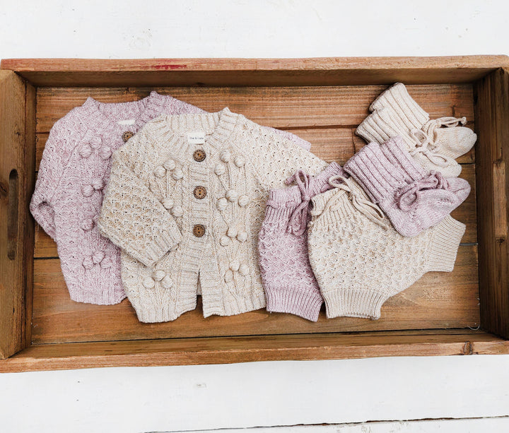 OLIVE & CRADLE - Baby Knit Outfit 4PC SET Sweater Bloomer Booties bonnet