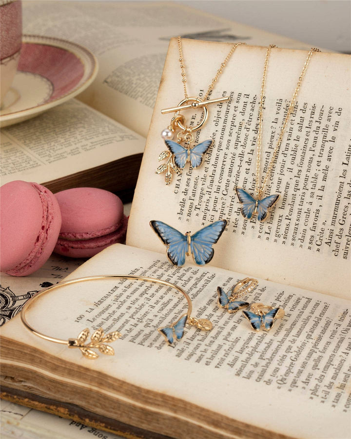 Fable England - FABLE Enamel Blue Butterfly Huggie Earrings