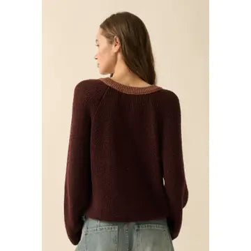 Ribbed Knit Contrast Cardigan Sweater