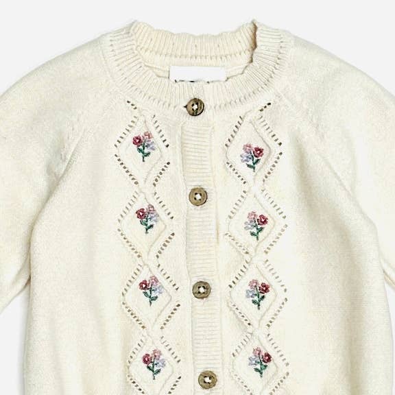 Floral Pointelle Knit Baby Cardigan (Organic Cotton)