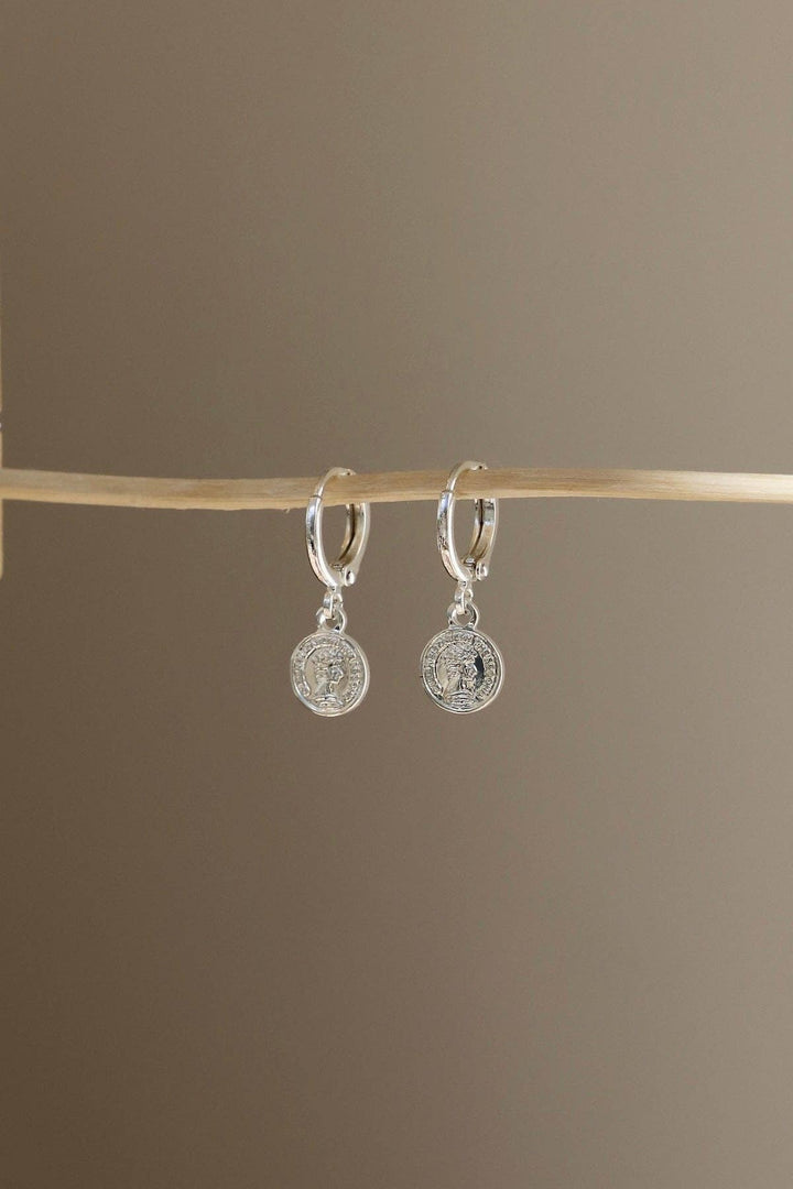 Mira Petite Coin Huggie Earrings – Silver