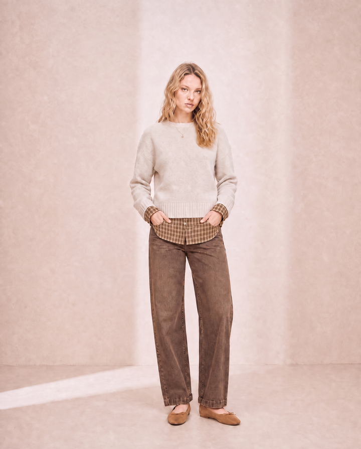 Pre-Order: COUNTRY ROAD LAYERED PLAID HEM SWEATER