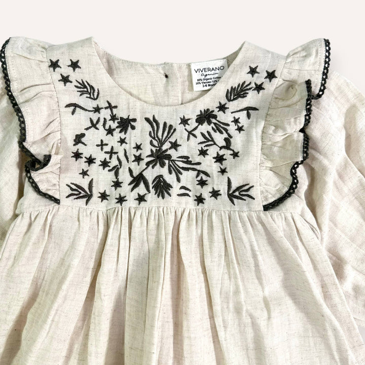 Embroidered Ruffle Flare Baby Dress (Organic Cotton / Linen)