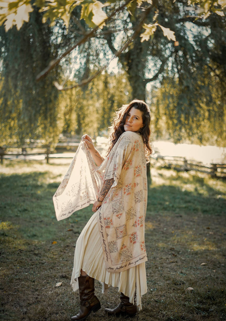 Love Story Heart Print Bamboo Boho Kimono