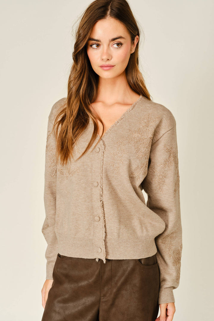 Pre-Order- WOOL MIX EMBROIDERED SWEATER CARDIGAN
