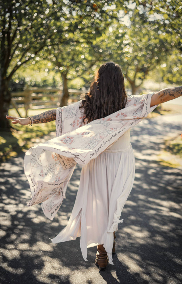 Love Story Heart Print Bamboo Boho Kimono