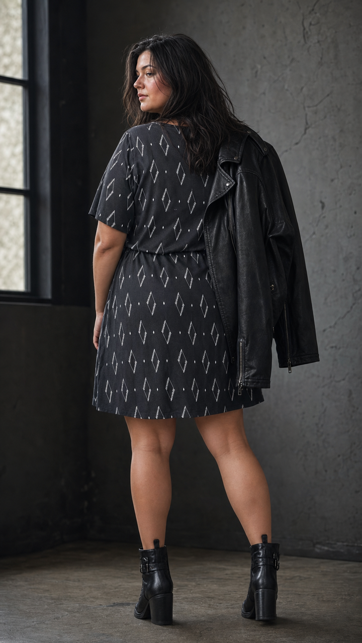The Abby Drawstring Dress in Black Diamond Vine