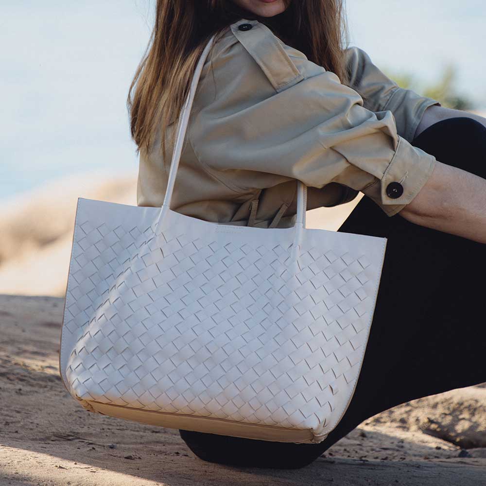 Melie Bianco Victoria Bone Recycled Vegan Tote Bag Femme and Fawn