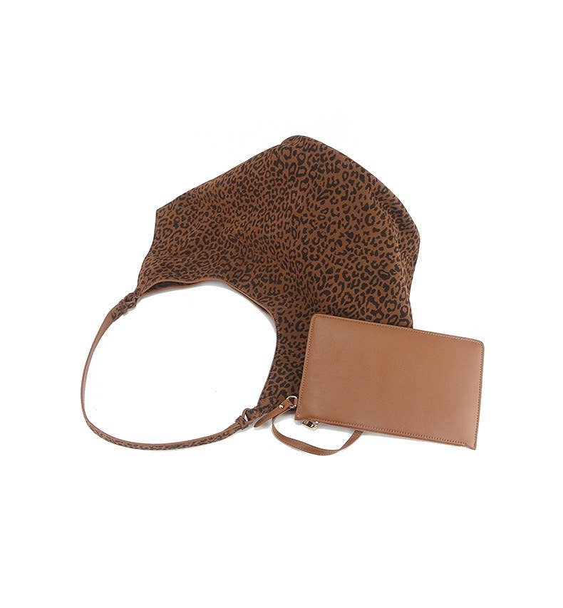 Sook Sustainable - Suede Leather Leopard Bucket Tote Bag