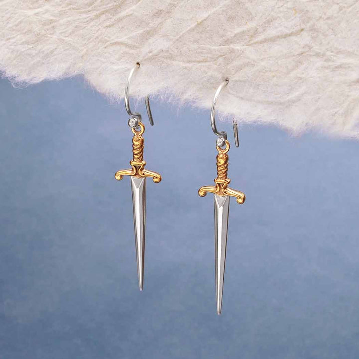 Nina Designs - Sterling Silver Sword Dangle Earrings 38x10mm
