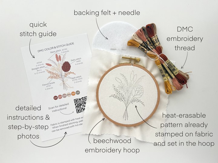 Matryoshka Doll Shop - Flowers Bouquet Embroidery Kit, beginner embroidery diy kit