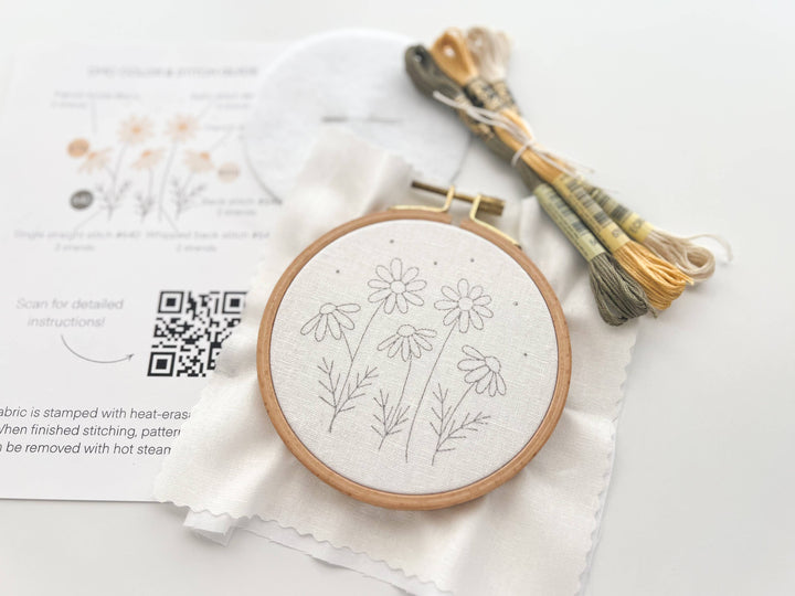 Matryoshka Doll Shop - Daisies embroidery DIY kit, beginner embroidery kit