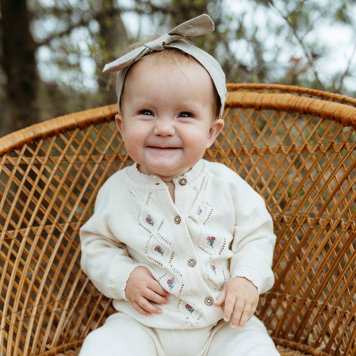 Floral Pointelle Knit Baby Cardigan (Organic Cotton)