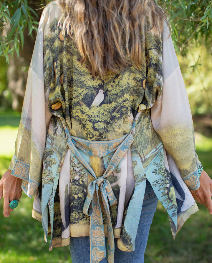 Tree of Life Bamboo Bohemian Kimono Cardigan with Belt
