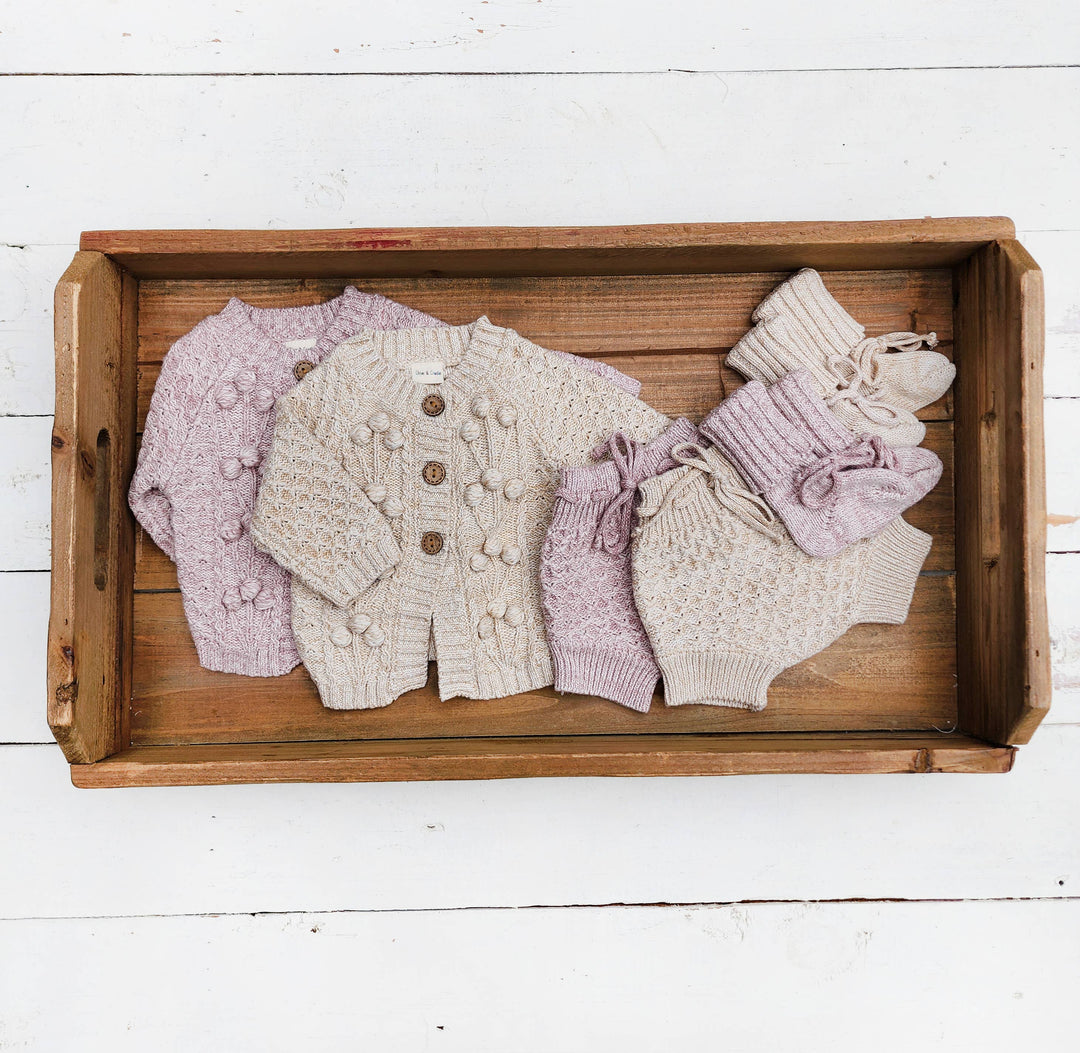 OLIVE & CRADLE - Baby Knit Outfit 4PC SET Sweater Bloomer Booties bonnet