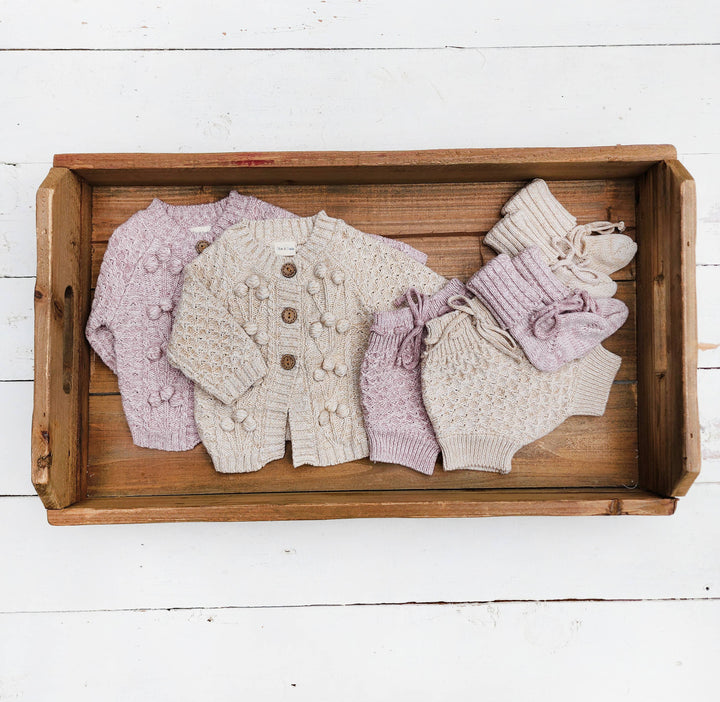 OLIVE & CRADLE - Baby Knit Outfit 4PC SET Sweater Bloomer Booties bonnet