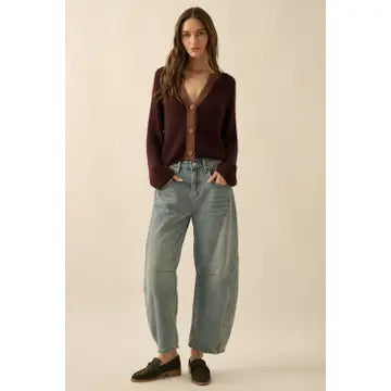 Ribbed Knit Contrast Cardigan Sweater