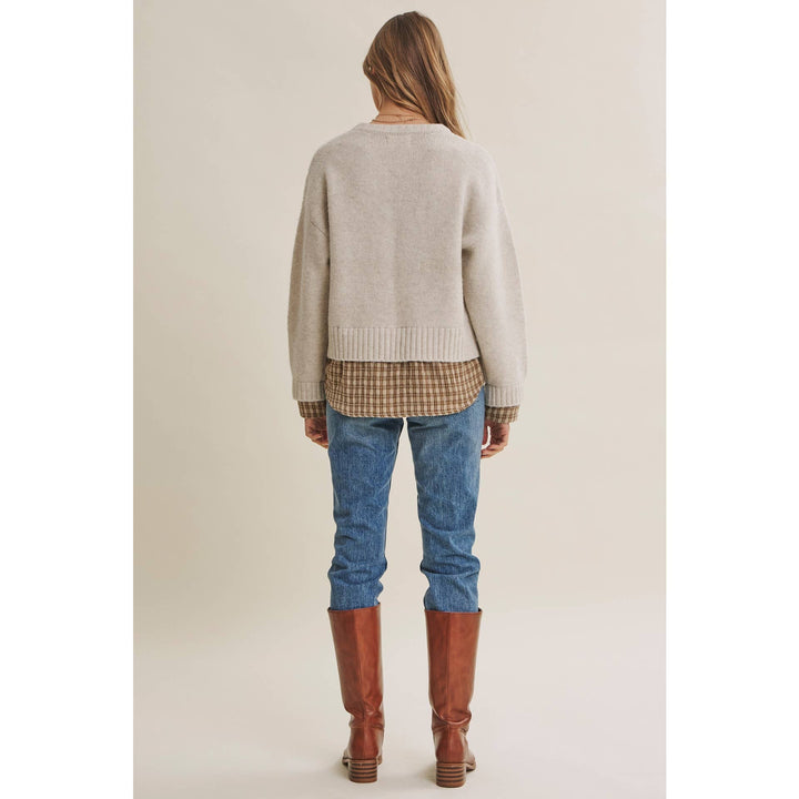 COUNTRY ROAD LAYERED PLAID HEM SWEATER