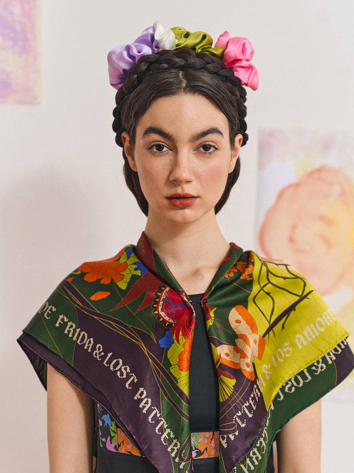 Lost Pattern NYC - FRIDA x LOST PATTERN "Los Amores de Frida" Large Silk Scarf - Dark Green