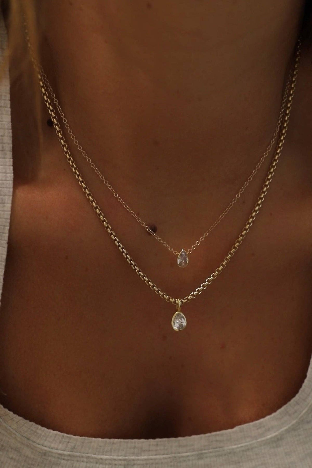 Floating Pear Bezel Necklace | Gold