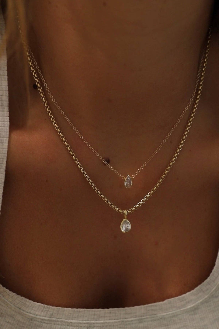 Floating Pear Bezel Necklace | Gold
