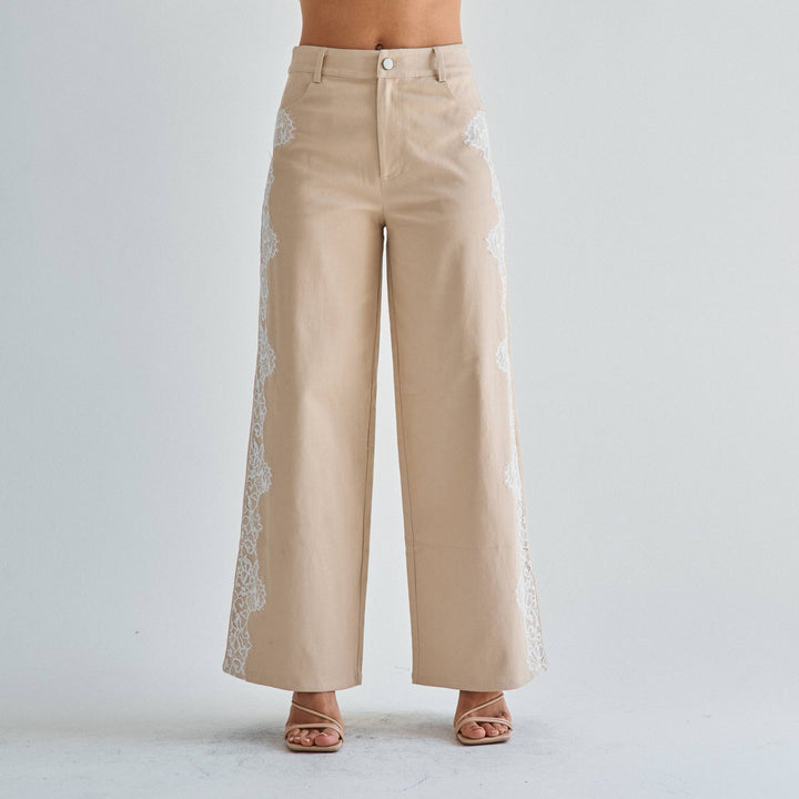 The Margot Lace-Trim Twill Pant — Olive