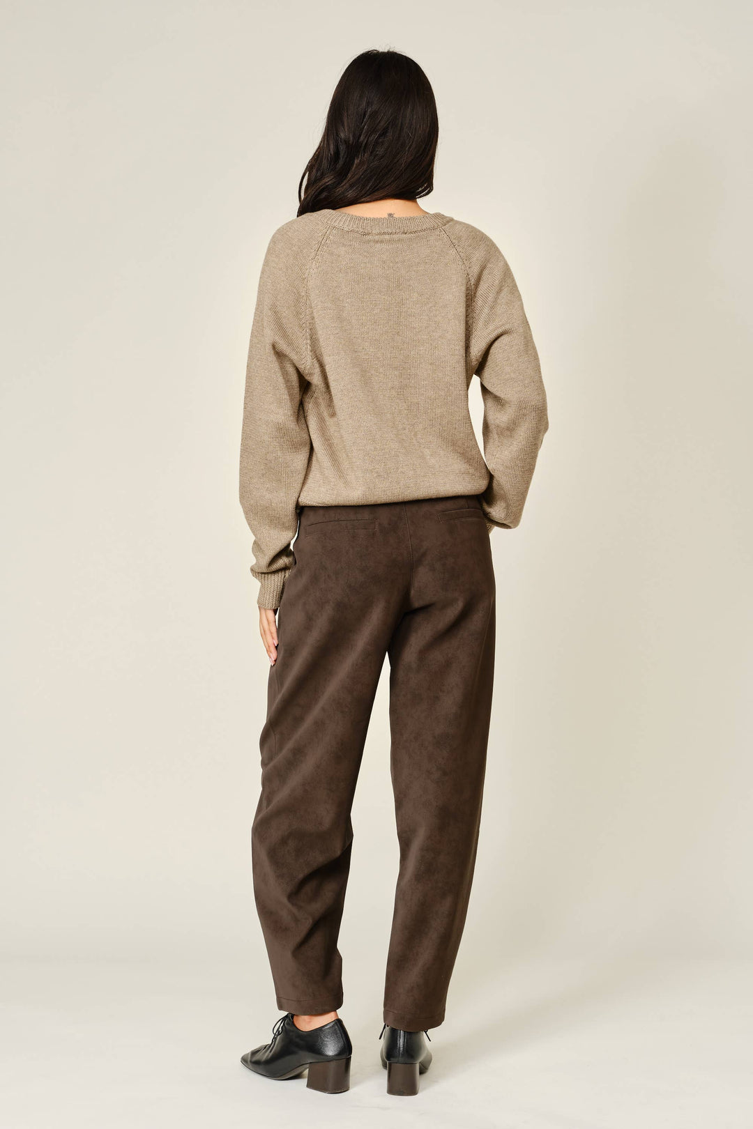 PRE-ORDER-PLAID PLACKET WOOL BlEND CARDIGAN- MUSHROOM