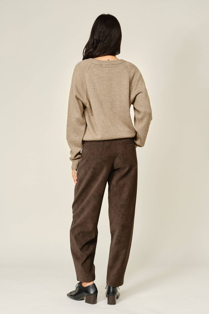 PRE-ORDER-PLAID PLACKET WOOL BlEND CARDIGAN- MUSHROOM