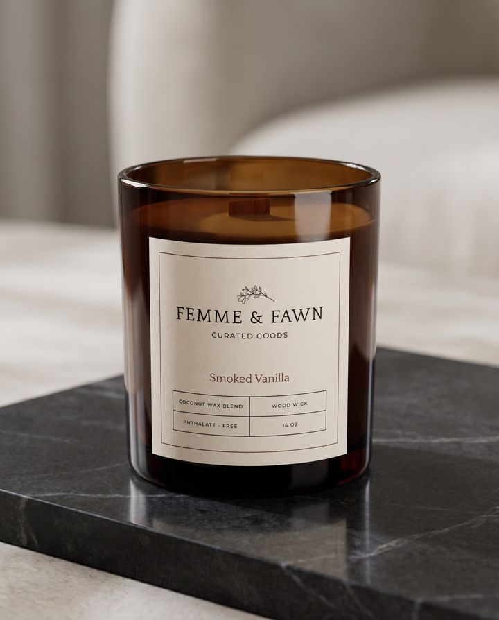 Femme &amp; Fawn Smoked Vanilla Wood Wick Candle