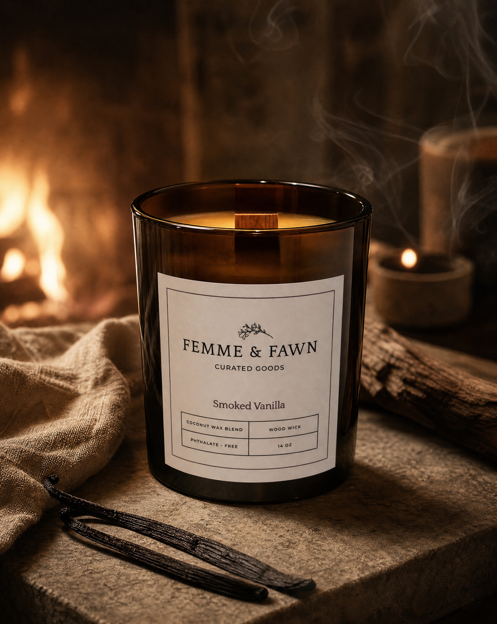 Femme & Fawn Smoked Vanilla Wood Wick Candle