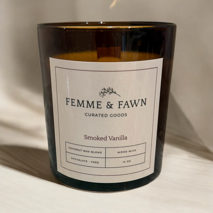 Femme &amp; Fawn Smoked Vanilla Wood Wick Candle