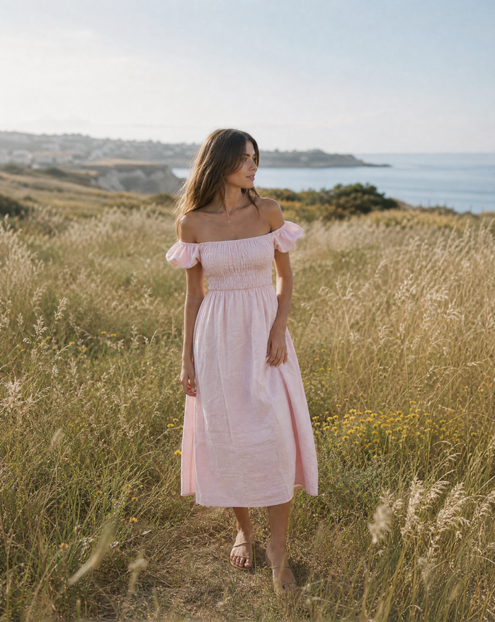 The Menorca Linen Dress in Blush