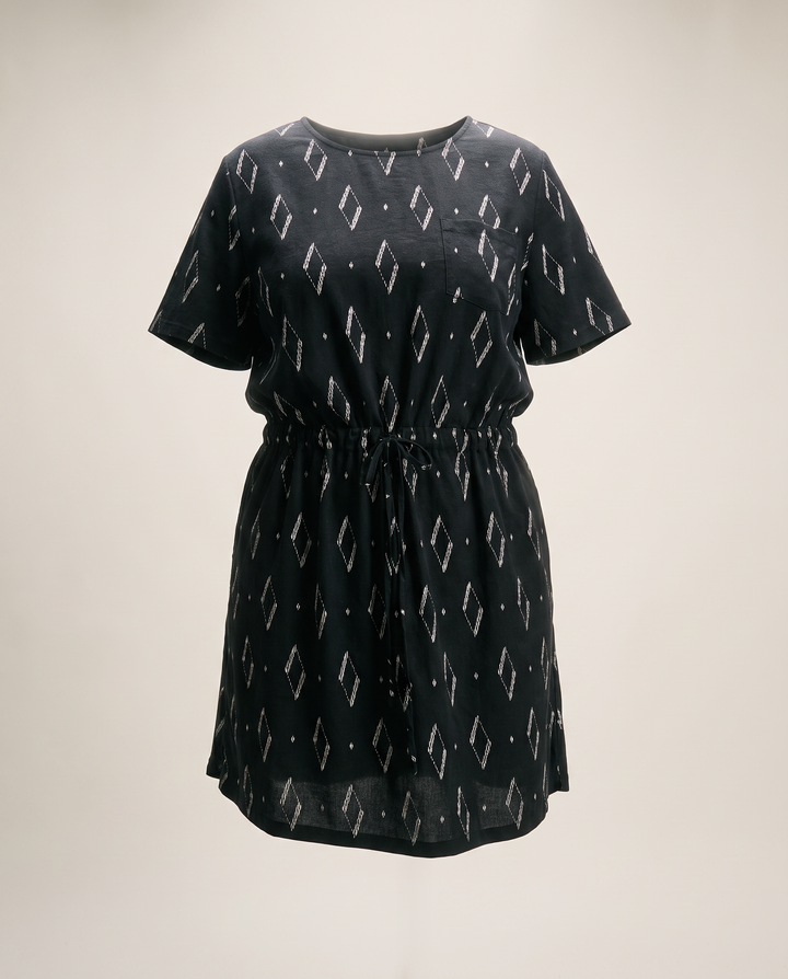 The Abby Drawstring Dress in Black Diamond Vine