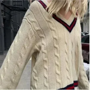 Brandy Melville Nikki Cream V-Neck Oversized Wool Sweater