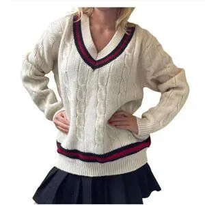 Brandy Melville Nikki Cream V-Neck Oversized Wool Sweater
