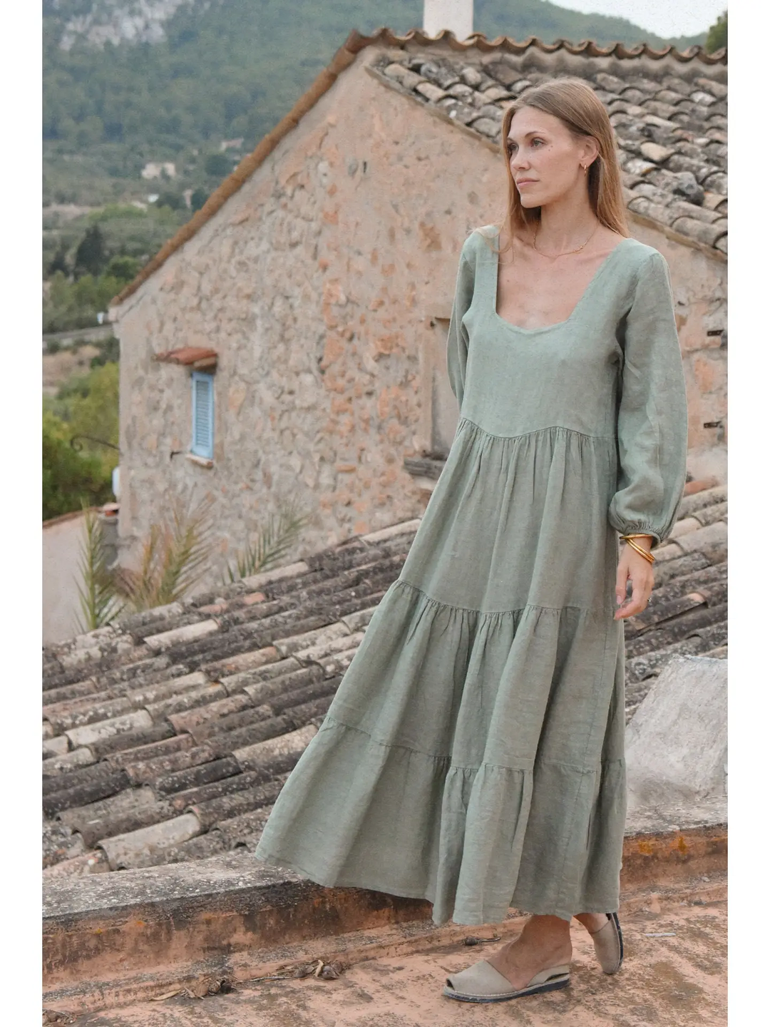 The Ava Linen Dress in Sage