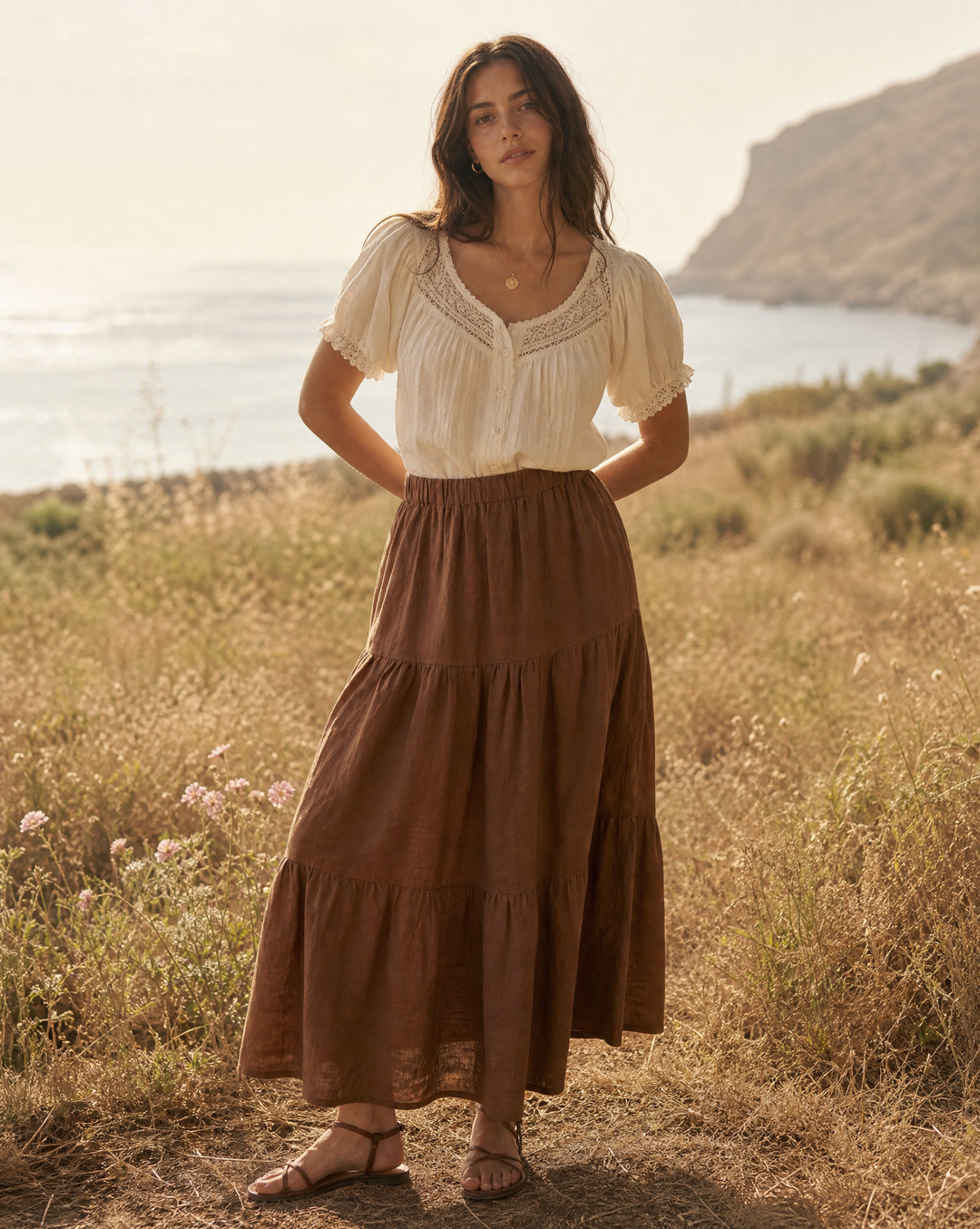 Italian Linen Tiered Maxi Skirt