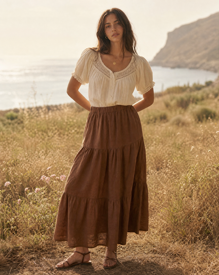 Italian Linen Tiered Maxi Skirt