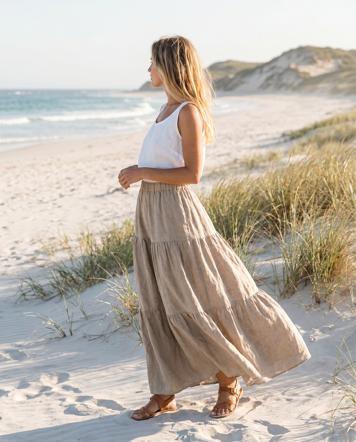 Italian Linen Tiered Maxi Skirt