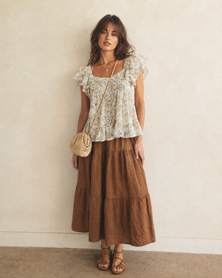 Italian Linen Tiered Maxi Skirt