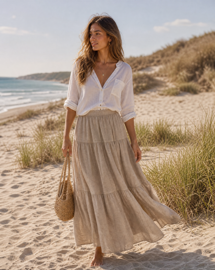 Italian Linen Tiered Maxi Skirt
