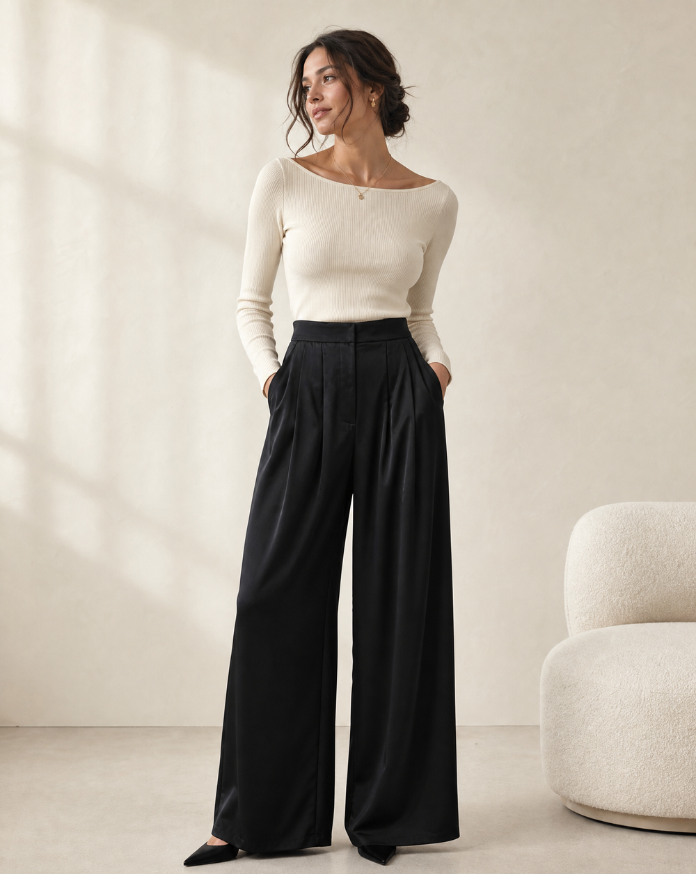 The Margot Pleated Satin Trousers