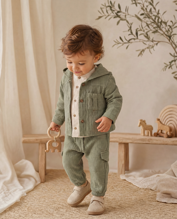 The Noel Three-Piece Muslin Set in Sage