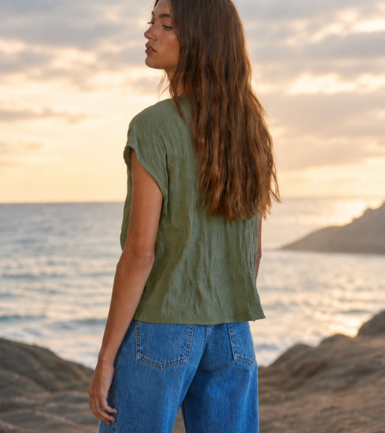 The Woven V-Neck Tie Top